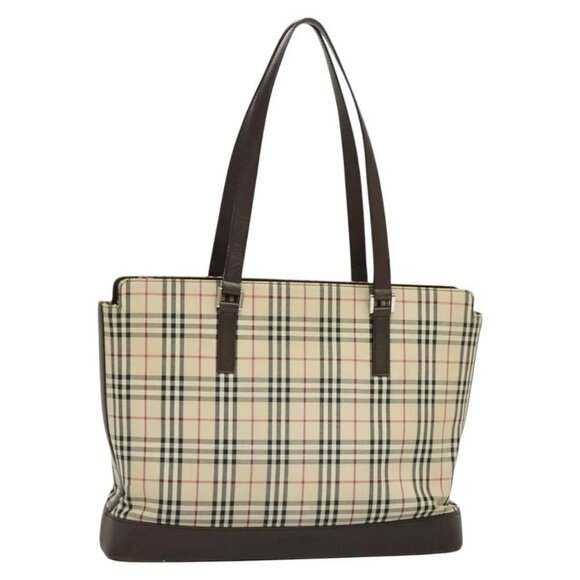 BURBERRY Nova Check Tote Bag Canvas Beige Silver - Picture 1 of 15